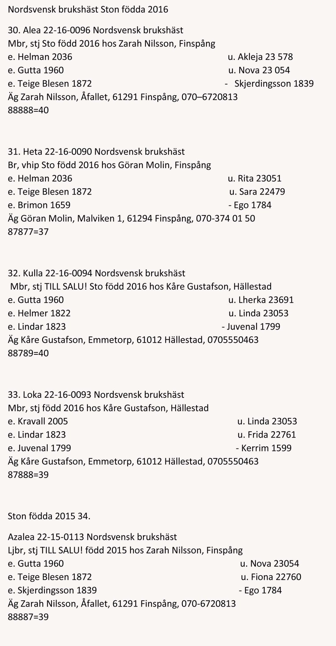 Nordsvensk brukshäst Ston födda 2016-1