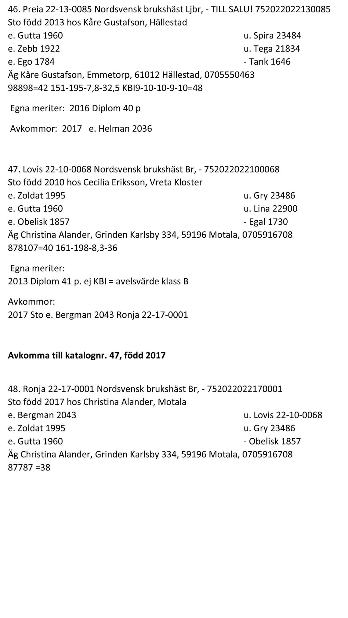 Resultat Vreta 23 sept 2017-11